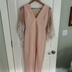 ASOS Blush Dress with Sheer Embellished Sleeves